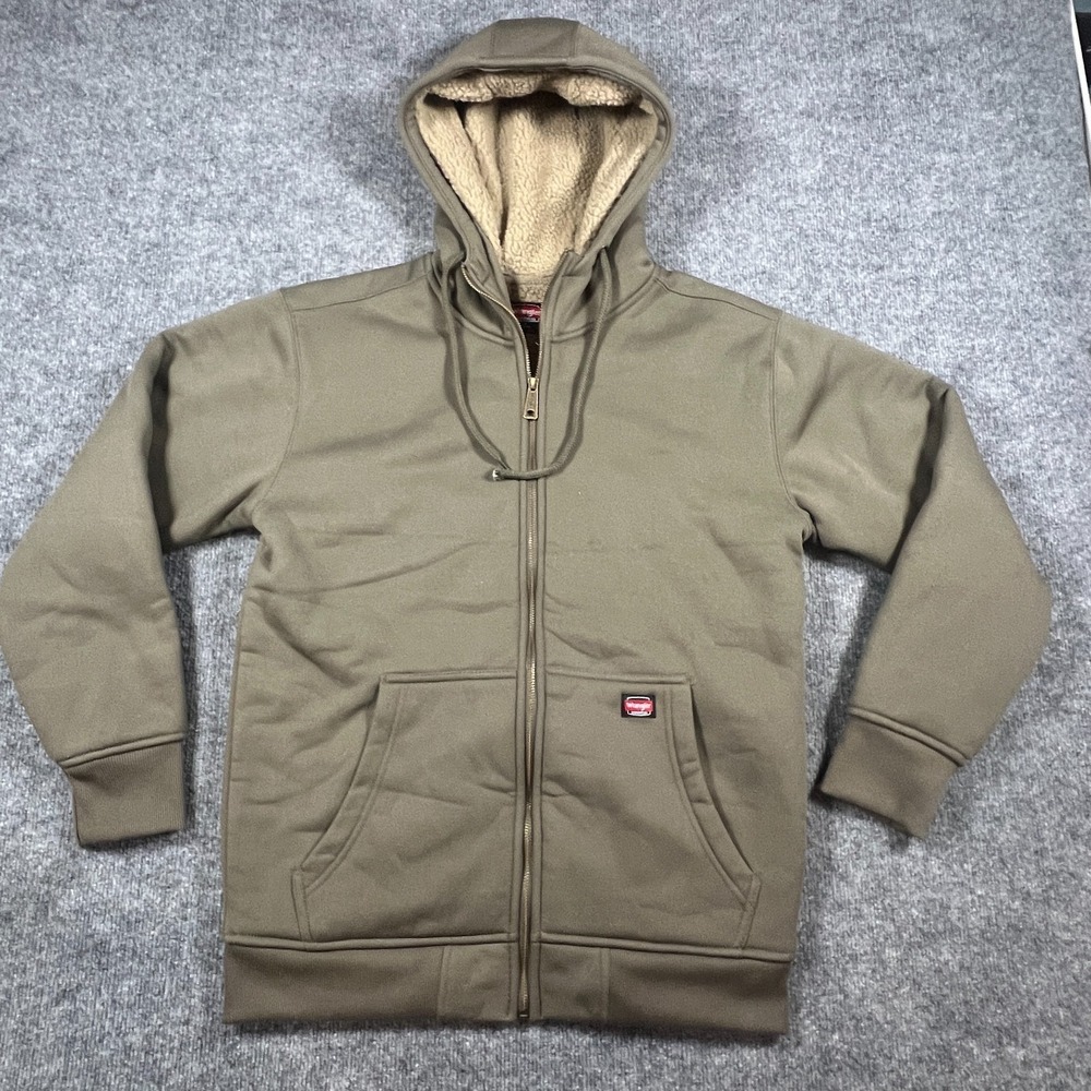Wrangler Workwear Full Zip Hoodie Mens Medium Olive Green Sherpa Lined Winter